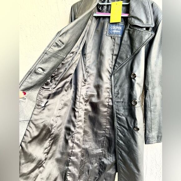 Cooper collection genuine leather trench coat large lapels size medium - Picture 8 of 11